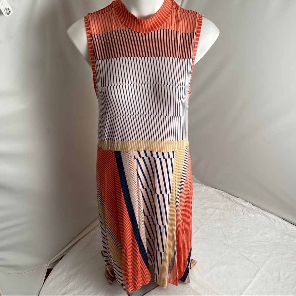 Anthropologie Maeve Cleary multicolor mock neck striped dress